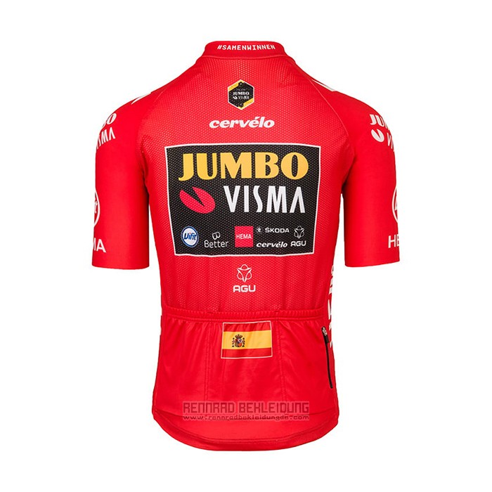 2021 Fahrradbekleidung Jumbo Visma Rot Trikot Kurzarm und Tragerhose